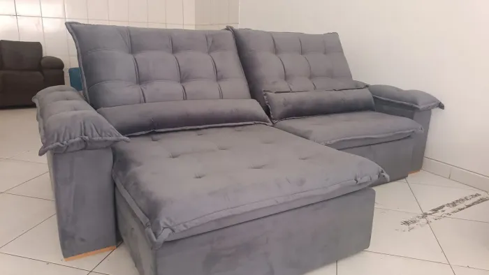 Sofá retrátil 2,50 Lisboa Cinza - Conforto e Estilo