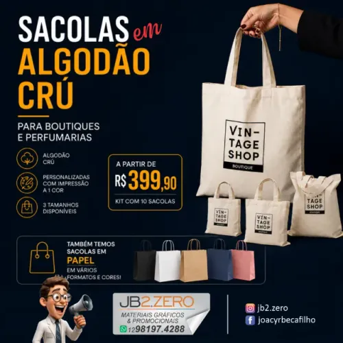 Sacolas em Algodão Cru