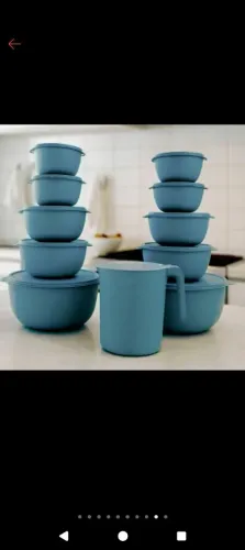 10 Potes de Plástico Azul Petróleo + Jarra