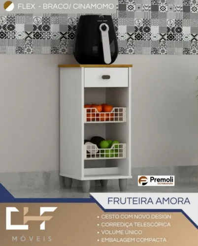 Fruteira Amora Cor Flex Gaveta Branco Acetinado Cinamomo