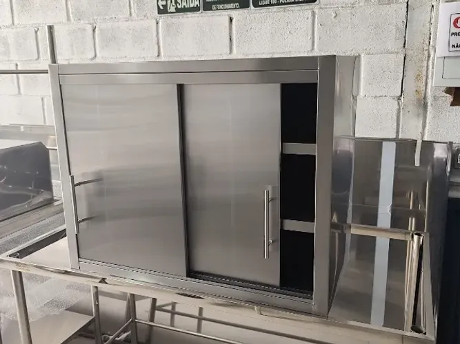 Armário Inox 1200mm Portas Correr Cozinha Industrial