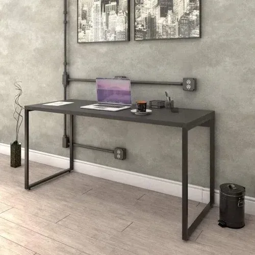 Escrivaninha Mesa Escritório Diretor Estilo Kuadra 150cm Industrial Preto Ônix