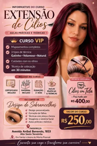 Curso extensão de cílios ou desing de Sobrancelhas