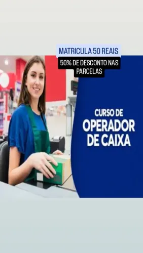 Vaga para o curso de operador de caixa matricula 50 reais primeira parcela pra junho.