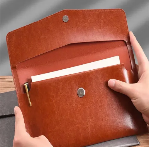 Pasta De Arquivo De Couro Envelopes Tamanho A6 PU Com Fecho