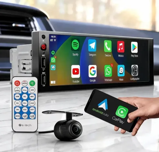 Central multimídia 6.9 polegadas com tecnologia CarPlay e Android auto sem fio