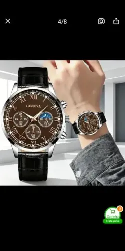 Relógio Geneva Masculino Cronógrafo Marrom com Pulseira de Couro<br>