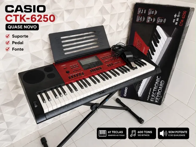 Teclado Casio CTK-6250 Quase Novo + Suporte + Pedal + Estante + Fonte | Excelente Estado