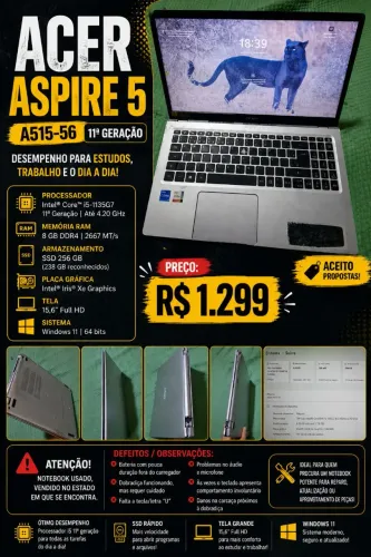 NOTEBOOK ACER ASPIRE 5 À VENDA!
