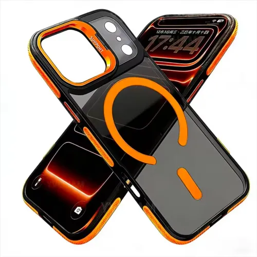 Capa Capinha Preto Transparente MagSafe com Suporte H/V de Metal Para Samsung