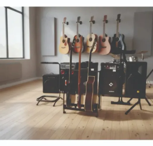Suporte de Chão para Guitarra e Violão, Suporta 3 Instrumentos,feito em aço carbono