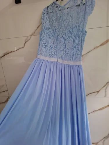 Vestido de Festa Longo Azul Serenity com Renda