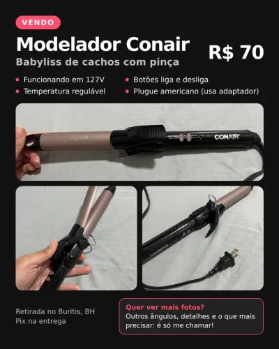 Modelador de cachos Conair (babyliss) com pinça