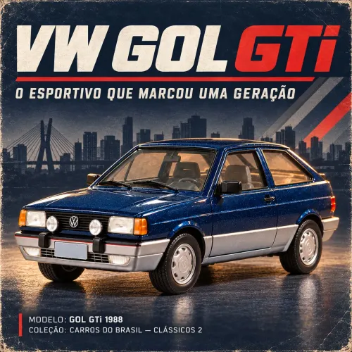Miniatura Volkswagen Gol GTI 1988 na cor azul escuro-metálica