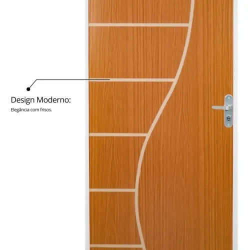 Porta Frisada Amadeirada com Batente e Fechadura - Nova