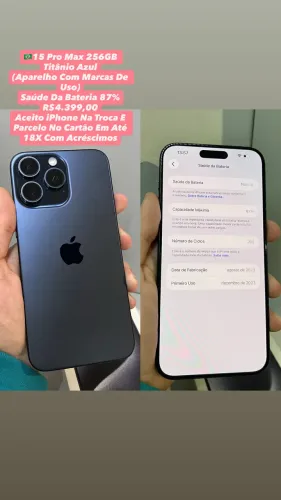 iPhone 15 Pro Max 256GB Titânio Azul ( Aparelho Com Marcas De Uso ) Usado