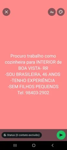 Trabalho de cozinheira para interior de Roraima