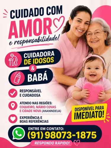 BABÁ E CUIDADORA DE IDOSOS DISPONÍVEL 