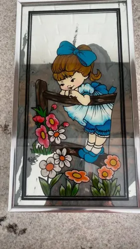 QUADRO PINTURA A MÃO - A MENINA NO JARDIM