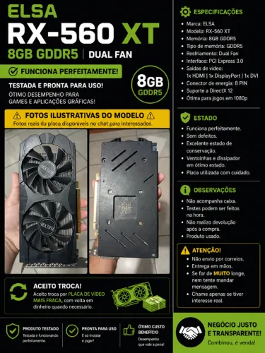Placa de video RX-560 XT, TROCO POR INFERIOR OU PS3.