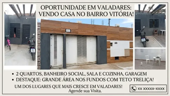 Vendo uma casa no bairro vitória em Valadares 2 quartos, sala, cozinha, banheiro e garagem