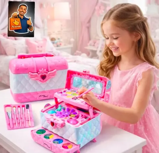 Maleta de Maquiagem Infantil Completa Princesa Com Espelho 29 Itens Conjunto de Maquiagem