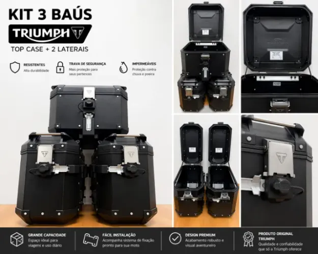 Kit 3 Baús Moto Triumph Original Top Case + Laterais