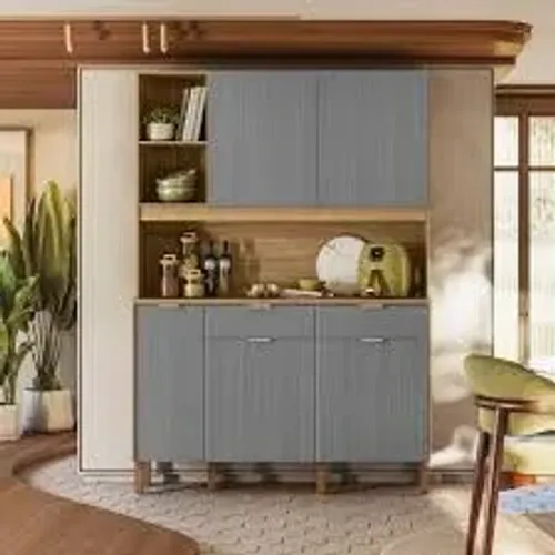 Armário de Cozinha Flora 5Pts 2Gvs Freijo.Gris Kits Parana - Entrega Rápida! 