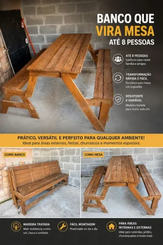 Banco que vira Mesa 8 lugares