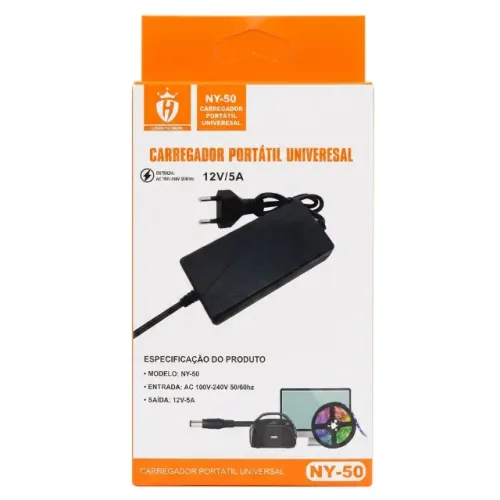 Fonte de Alimentação Universal NY-50 12V 5A Bivolt para Monitor CFTV Roteador Fita LED 60W