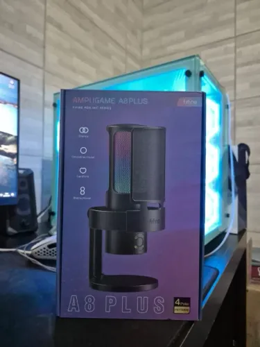 Microfone Gamer Fifine Ampligame A8 Plus, RGB, USB, Black - NOVO