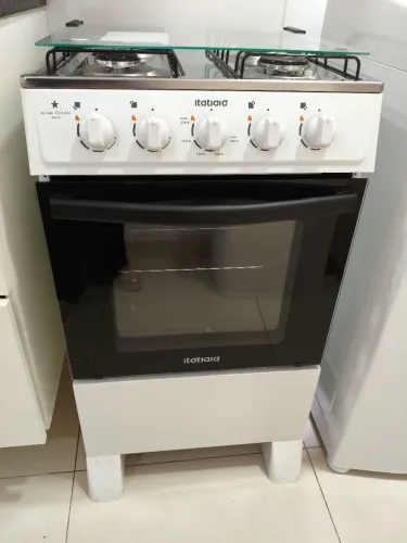 Fogão 4 bocas branco com forno - mesa inox, excelente estado
