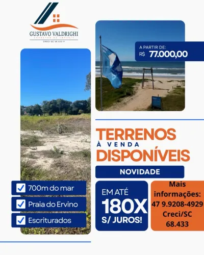 Terrenos parcelados na Praia do Ervino