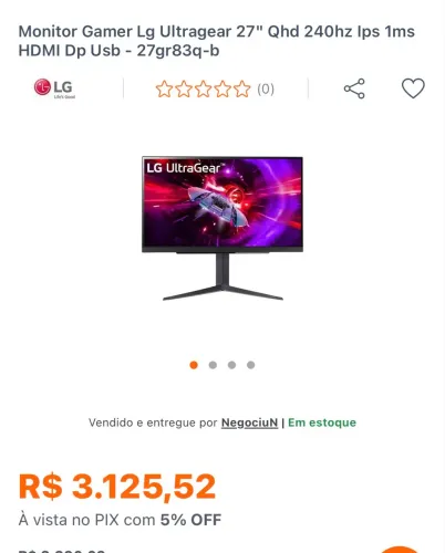Monitor LG 27 240hz QHD 
