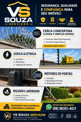 Cerca, motor, câmeras, roçagem.