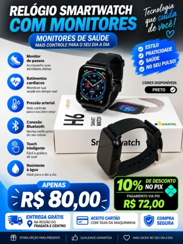 Relógio smartwatch preto - H6