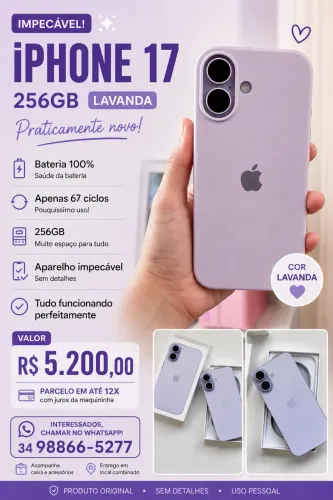 Vendo iPhone 17 256gb cor Lavanda