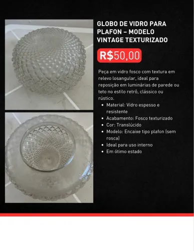 Globo de vidro para plafon - modelo vintage texturizado
