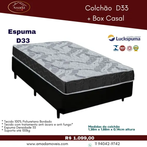 Conjunto colchão casal D33 com base box , à pronta entrega 
