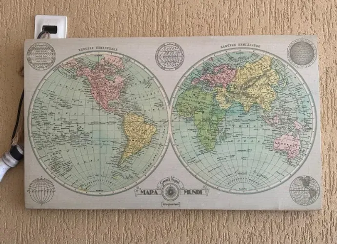 Quadro Mapa Mundi Vintage Magnético - Decoração + Funcional
