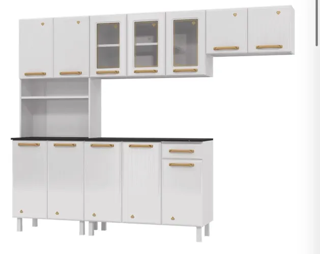 Cozinha de Aço Compacta Modulada com Vidro 4 Peças Diamante Telasul Branco