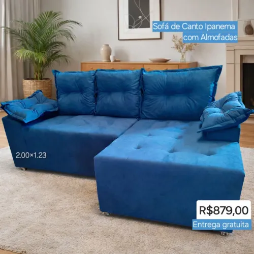 PROMOÇÃO URGENTE - Sofá com Chaise 3 LUGARES Azul Disponível