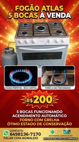 Fogão de cinco bocas funcionando perfeitamente pregão do Abençoado