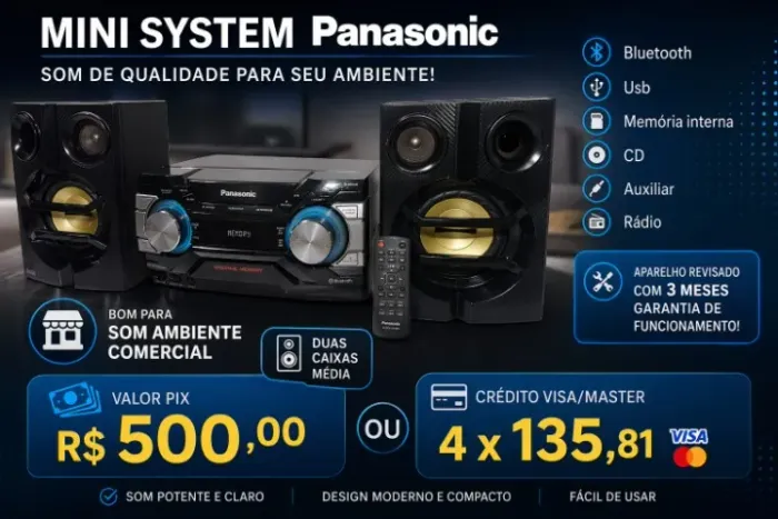Som p/ Ambiente Comercial e Lar. Mini System Panasonic.