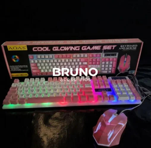 Kit teclado e mouse gamer rosa