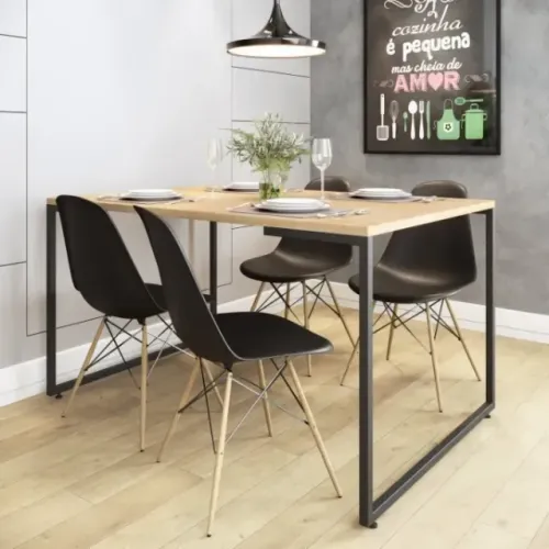 Conjunto Mesa de Jantar Industrial 4 Cadeiras Base Madeira Eames Espresso