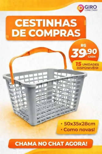 Cestinha de Compras Plástica Reforçada 50x35x28 PARA CARRINHO 