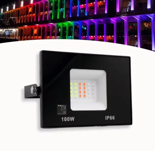Kit 5 Refletores Led 100W RGB Bivolt c/ controle remoto