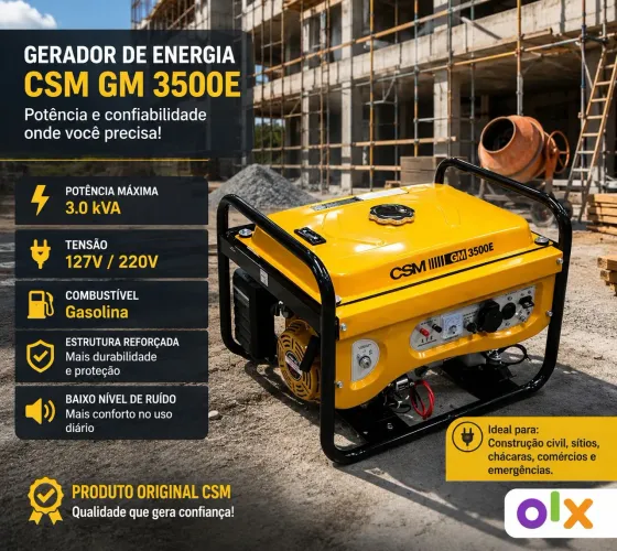 Gerador Portátil a Gasolina 4,0 kVA - Novo na Caixa, Nunca Usado
