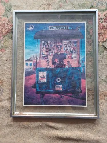 Gravura Largo da Sé em São Paulo, mostrando um bonde típico da época 40x50